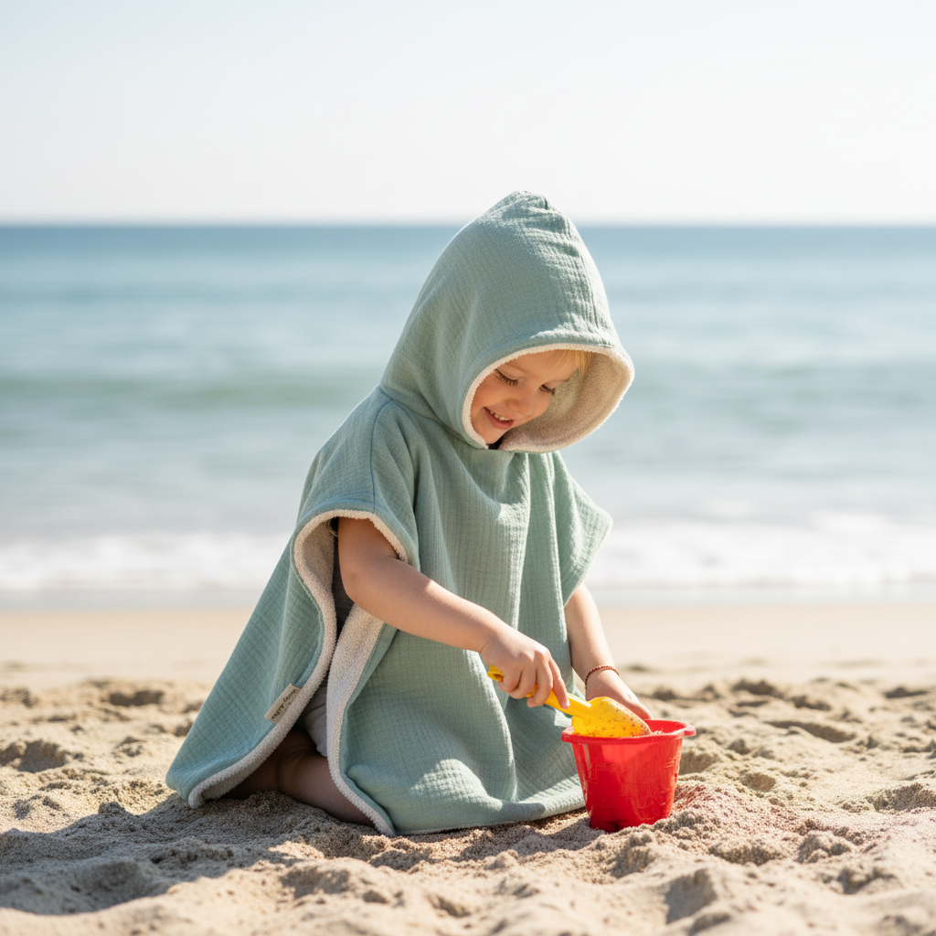 poncho de bain bébé plage bio