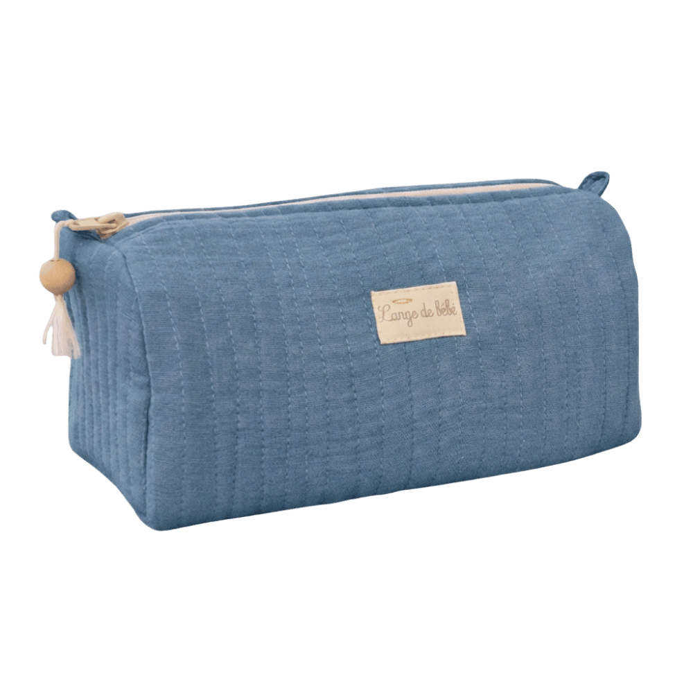 Trousse de toilette bébé matelassée en coton bio couleur indigo