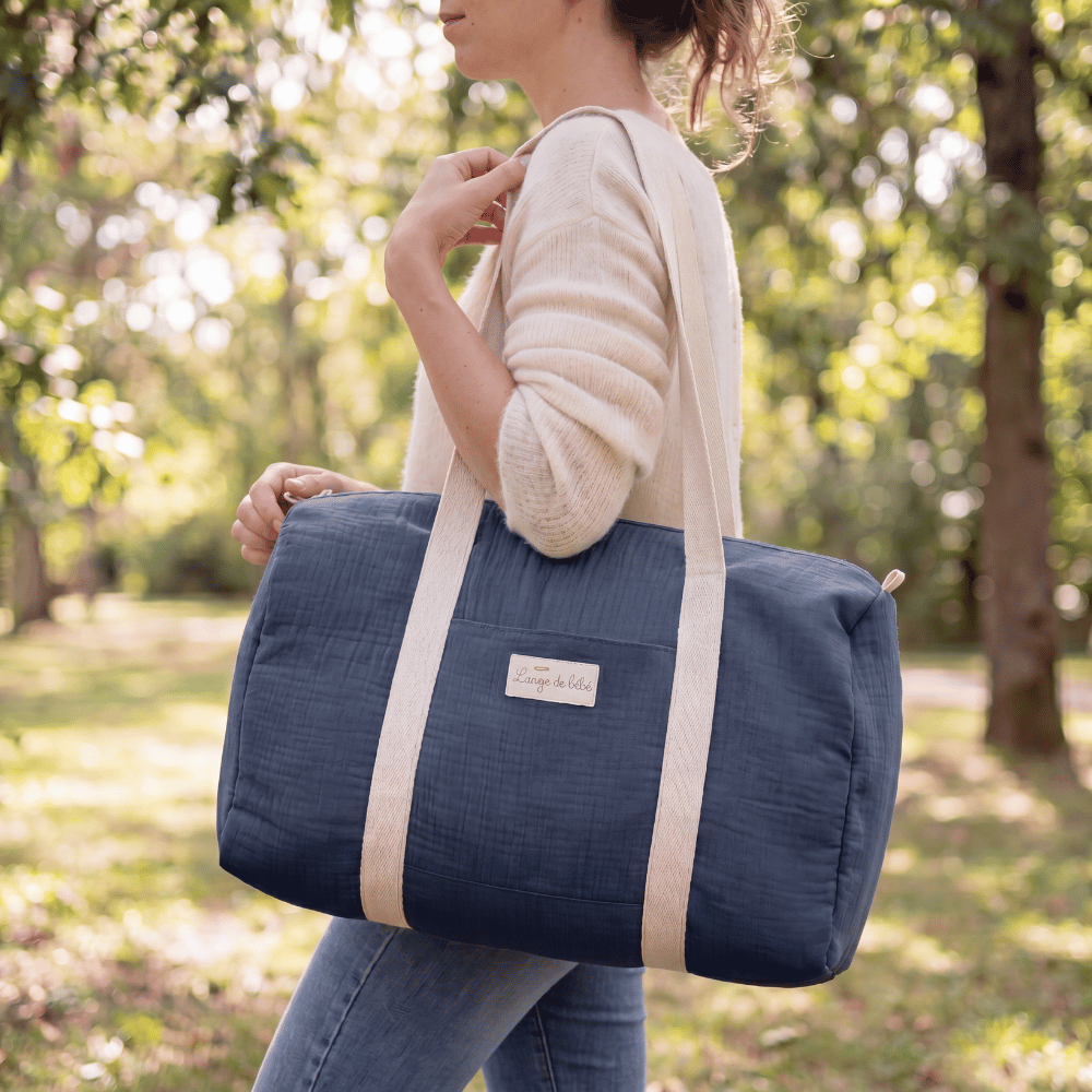 sac à langer gaze de coton bio bleu minéral
